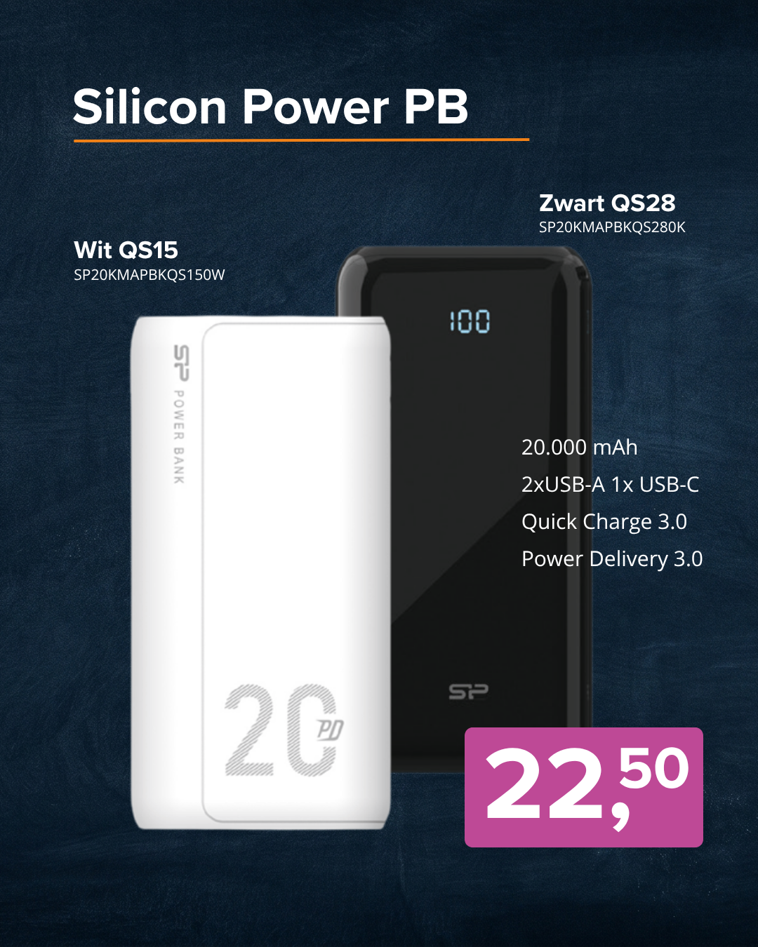 Silicon Power QS15 en QS28 powerbanks met 20.000 mAh, Quick Charge 3.0 en Power Delivery 3.0