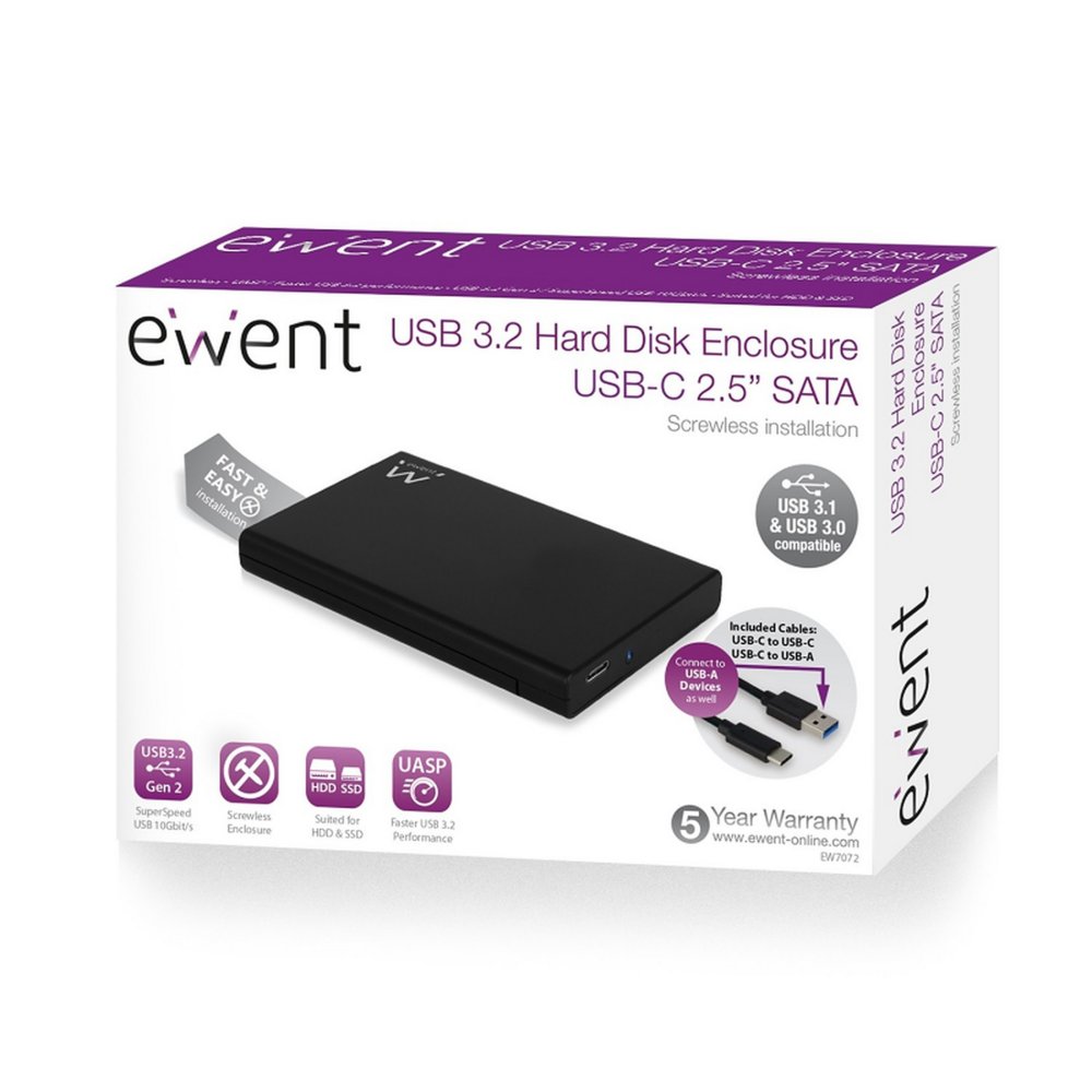Ewent EW7072 behuizing voor opslagstations HDD-/SSD-behuizing Zwart 2.5″ – 4