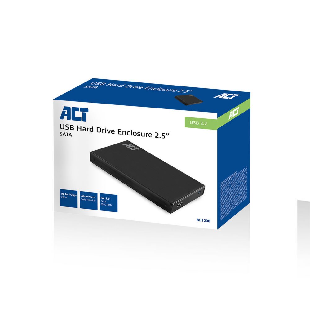 ACT AC1200 behuizing voor opslagstations HDD-/SSD-behuizing Zwart 2.5″ – 2
