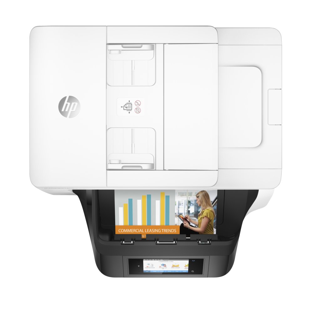 HP OfficeJet Pro 8730 All-in-One printer, Printen, kopiëren, scannen, faxen, Invoer voor 50 vel; Printen via USB-poort aan voorzijde; Scans naar e-mail/pdf; Dubbelzijdig printen – 9