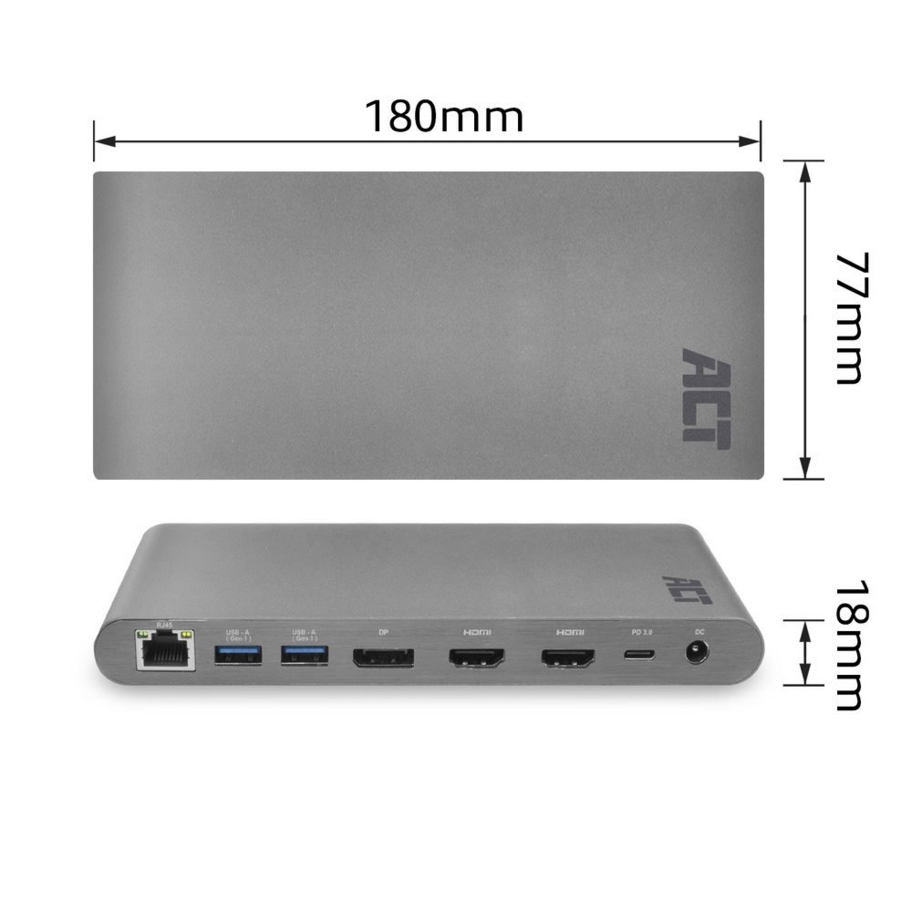 ACT AC7047 notebook dock & poortreplicator Bedraad USB 3.2 Gen 1 (3.1 Gen 1) Type-C Grijs – 7