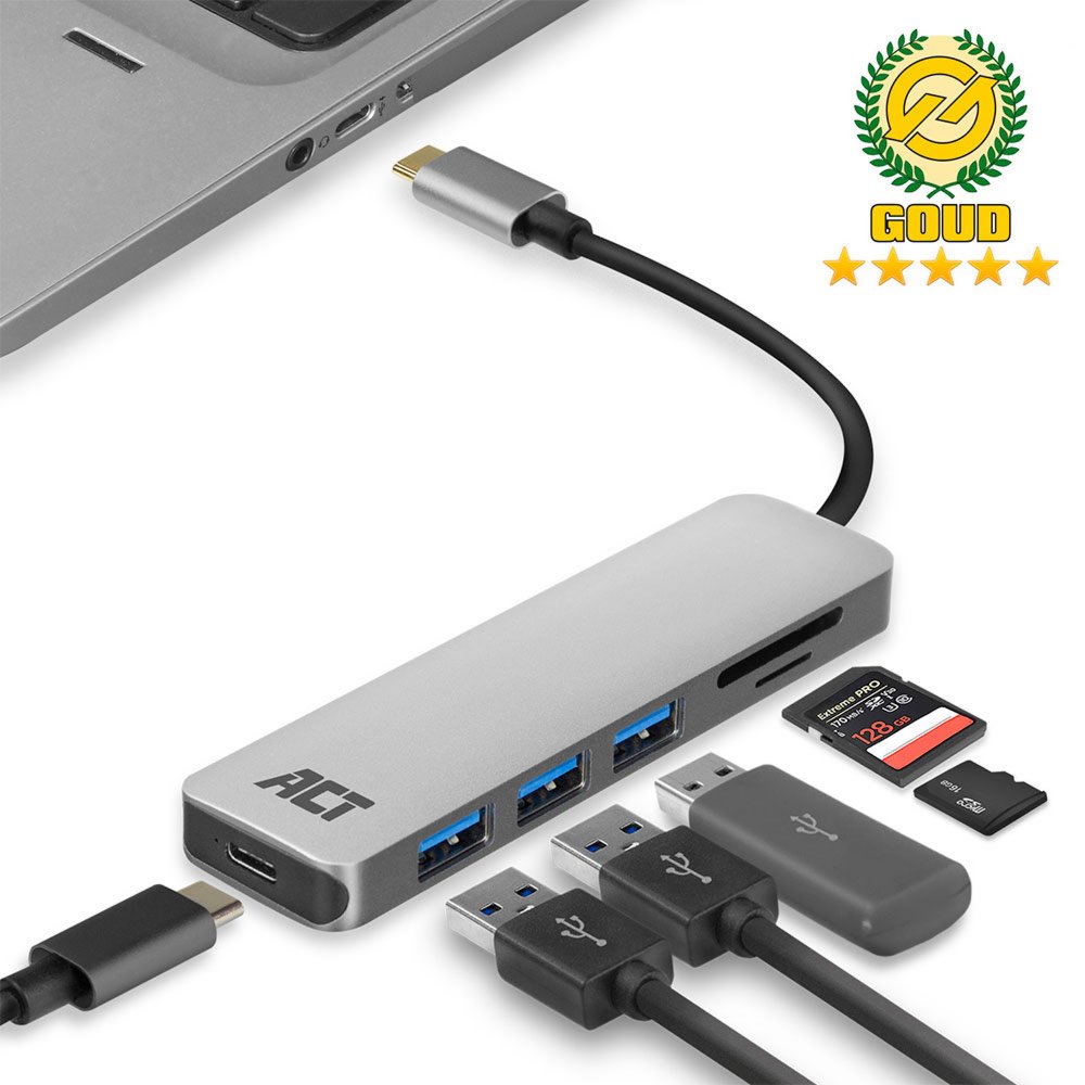 ACT AC7050 3-Poorts USB-C 3.2 Gen1 (USB 3.0) Hub met kaartlezer en PD Pass-Through poort – 2