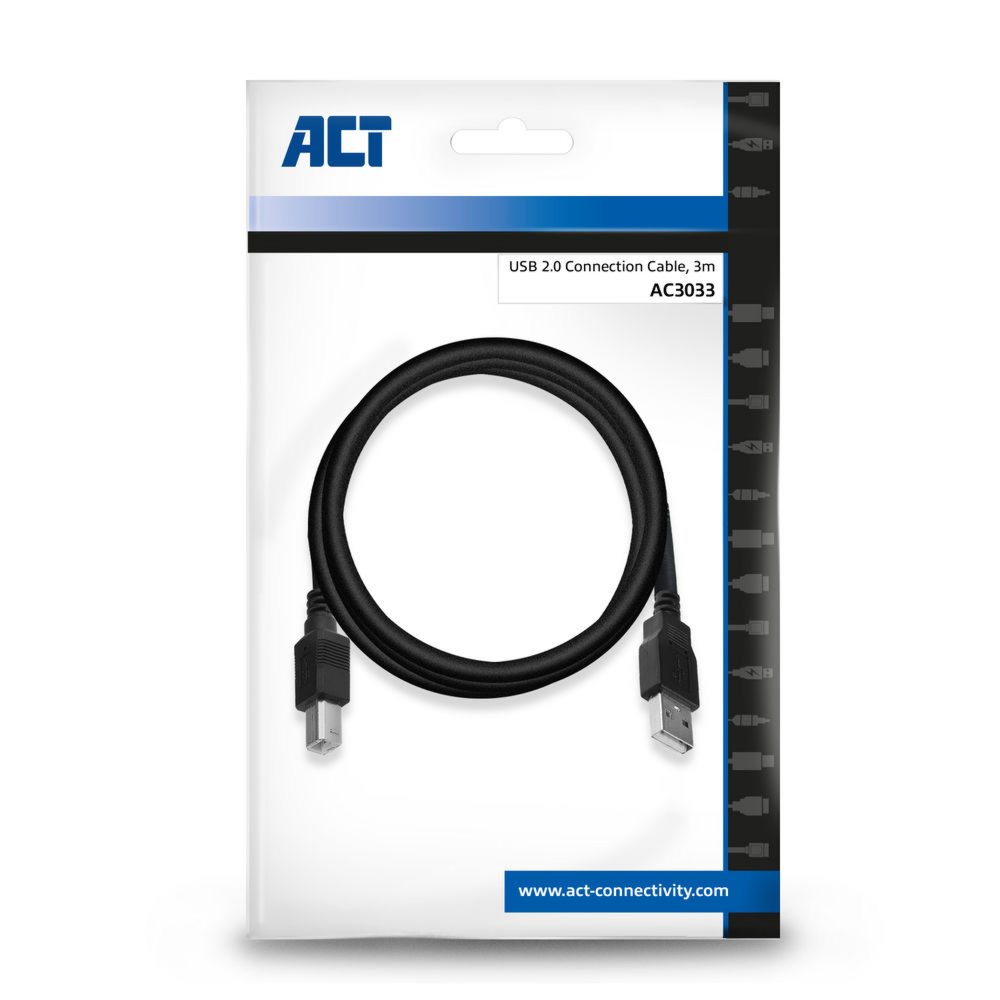 ACT AC3033 USB-kabel 3 m USB 2.0 USB A USB B Zwart – 2