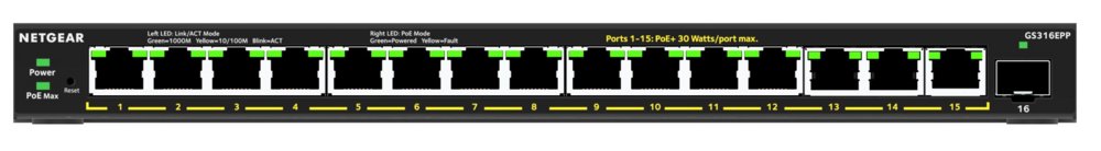 NETGEAR 16-Port High-Power PoE+ Gigabit Ethernet Plus Switch (231W) with 1 SFP port (GS316EPP) – 0