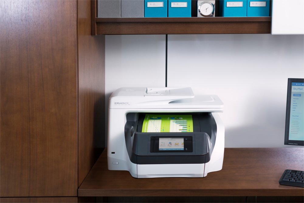 HP OfficeJet Pro 8730 All-in-One printer, Printen, kopiëren, scannen, faxen, Invoer voor 50 vel; Printen via USB-poort aan voorzijde; Scans naar e-mail/pdf; Dubbelzijdig printen – 11