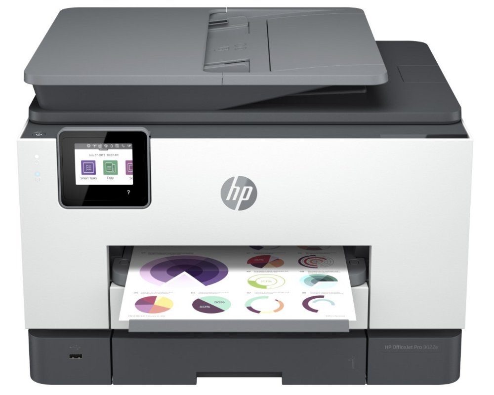 HP OfficeJet Pro 9022e All-in-One-printer, Printen, kopiëren, scannen, faxen, Automatische invoer voor 35 vellen; Printen via USB-poort aan voorzijde; Scannen naar e-mail; Dubbelzijdig printen – 0