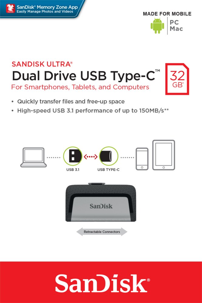 SanDisk Ultra Dual Drive USB Type-C USB flash drive 32 GB USB Type-A / USB Type-C 3.2 Gen 1 (3.1 Gen 1) Zwart, Zilver – 9