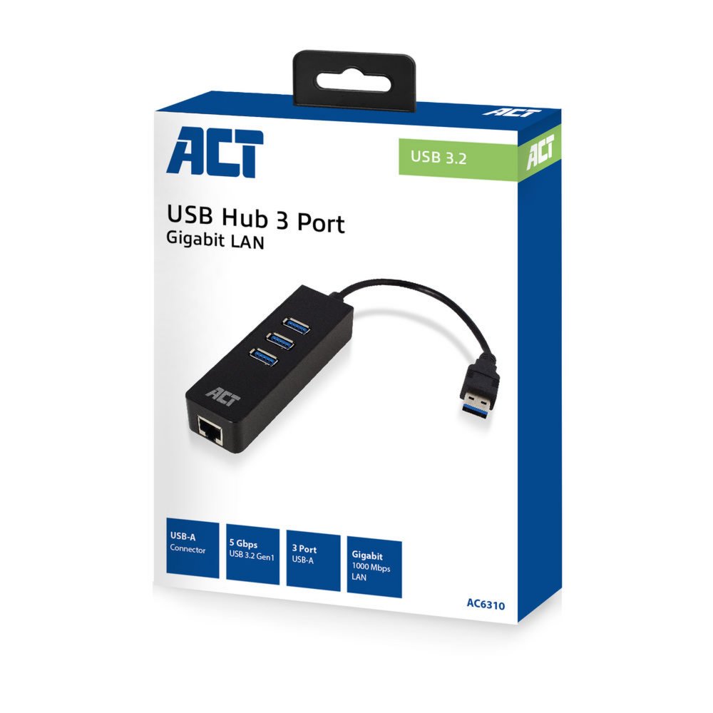 ACT AC6400 interface hub USB 3.2 Gen 1 (3.1 Gen 1) Type-C 5000 Mbit/s Zwart – 2