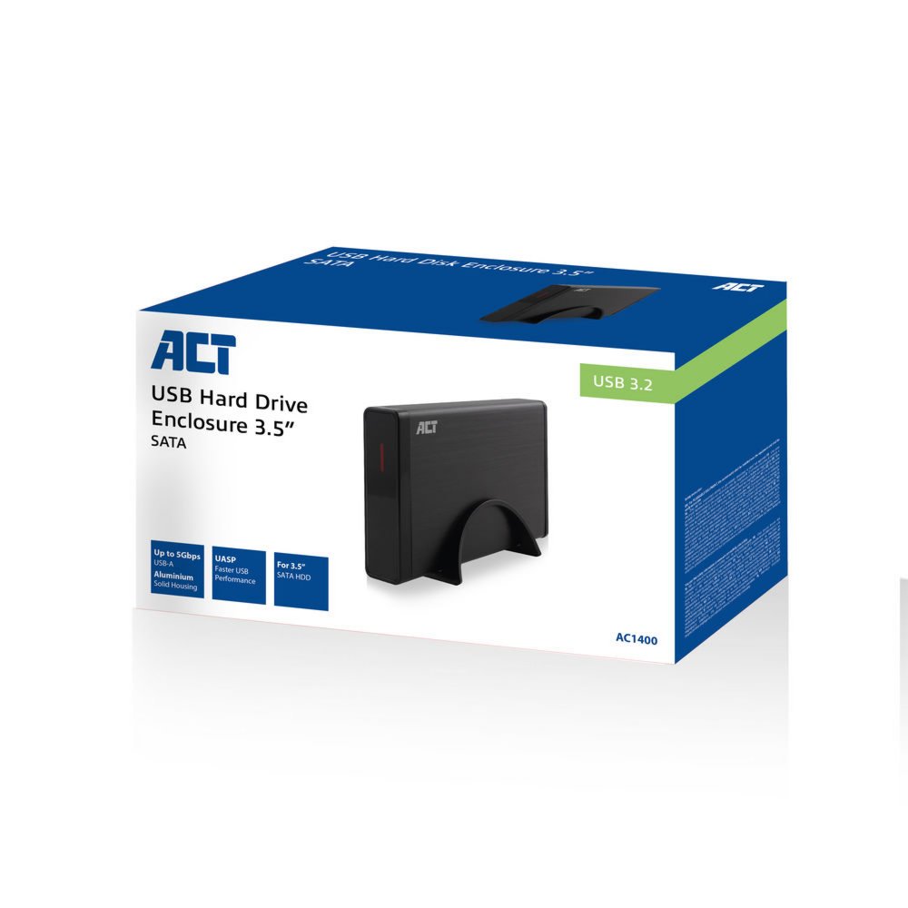 ACT AC1400 behuizing voor opslagstations HDD-/SSD-behuizing Zwart 3.5″ – 1