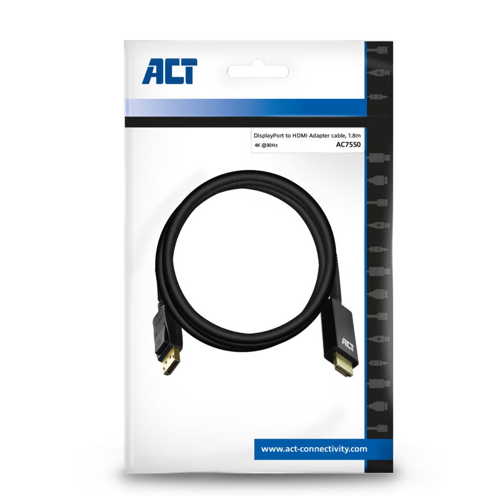 ACT AC7550 video kabel adapter 1,8 m DisplayPort HDMI Type A (Standaard) Zwart – 0