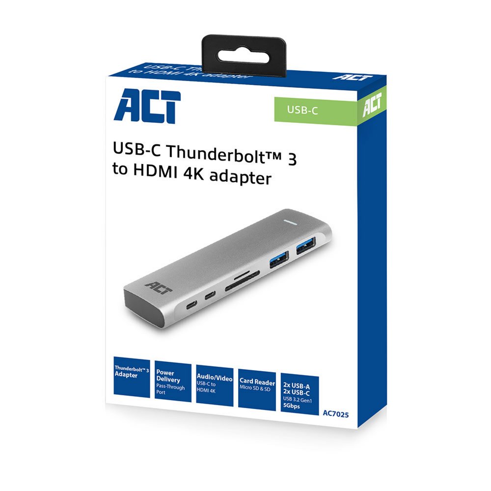 ACT AC7025 USB-C Thunderbolt™ 3 naar HDMI multiport adapter 4K, USB hub, cardreader en PD pass through – 5