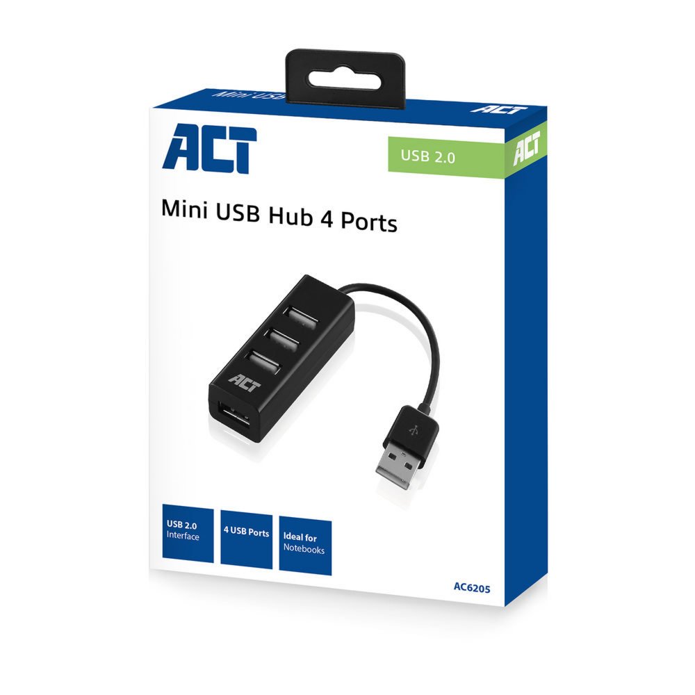 ACT AC6205 interface hub USB 2.0 480 Mbit/s Zwart – 5