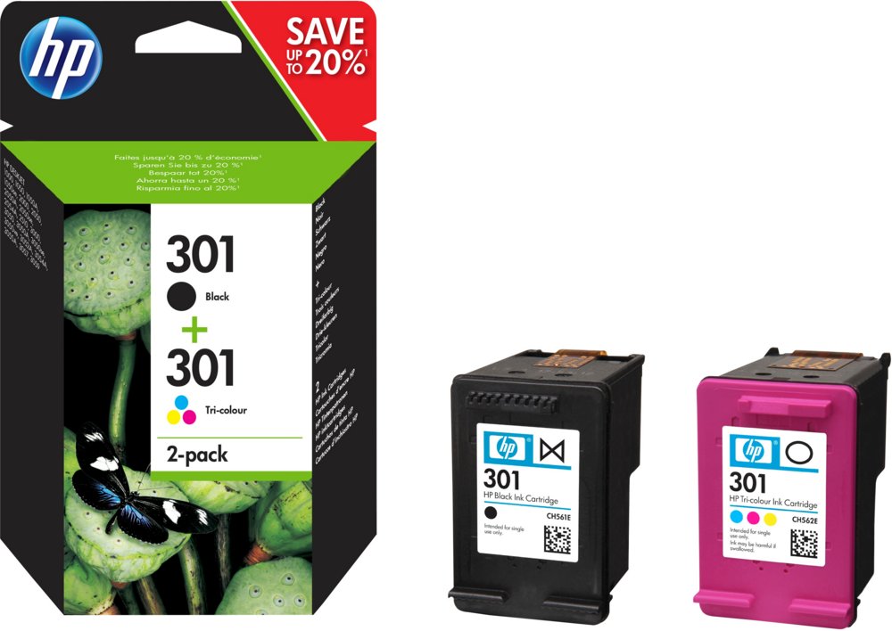 HP 301 originele zwarte/drie-kleuren inktcartridges, 2-pack – 0