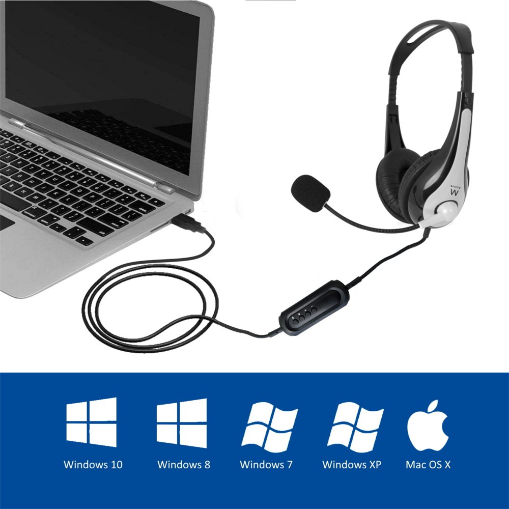 Ewent EW3565 hoofdtelefoon/headset Hoofdband USB Type-A Zwart, Wit – 2
