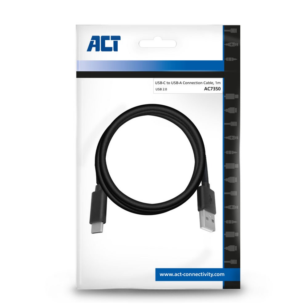 ACT AC7350 USB-kabel 1 m USB 2.0 USB C USB A Zwart – 1
