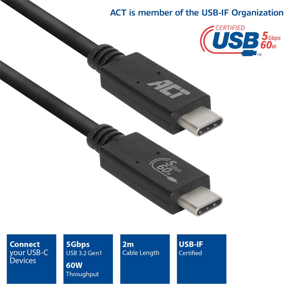 ACT AC7402 USB-kabel 2 m USB 3.2 Gen 1 (3.1 Gen 1) USB C Zwart – 2