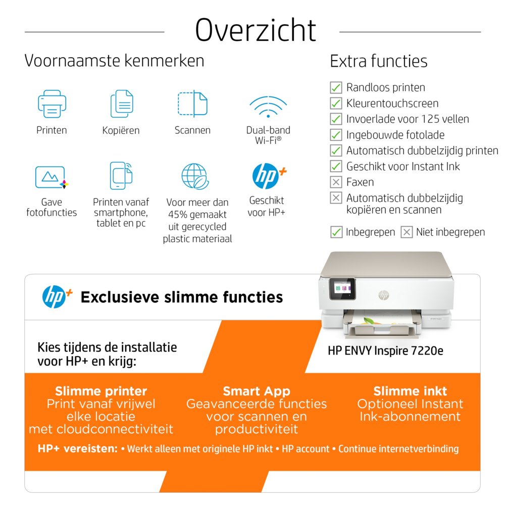 HP ENVY HP Inspire 7220e All-in-One printer, Kleur, Printer voor Home, Printen, kopiëren, scannen, Draadloos; HP+; Geschikt voor HP Instant Ink; Scan naar pdf – 18