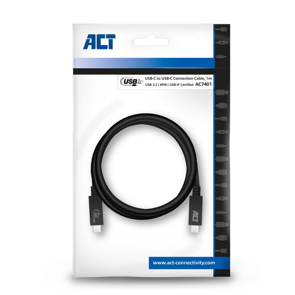 ACT AC7401 USB-kabel 1 m USB 3.2 Gen 1 (3.1 Gen 1) USB C Zwart – 1