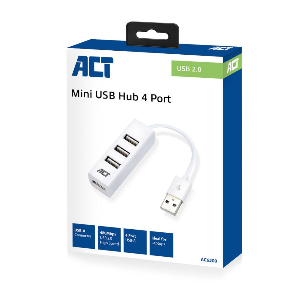 ACT AC6200 interface hub USB 2.0 480 Mbit/s Wit – 2