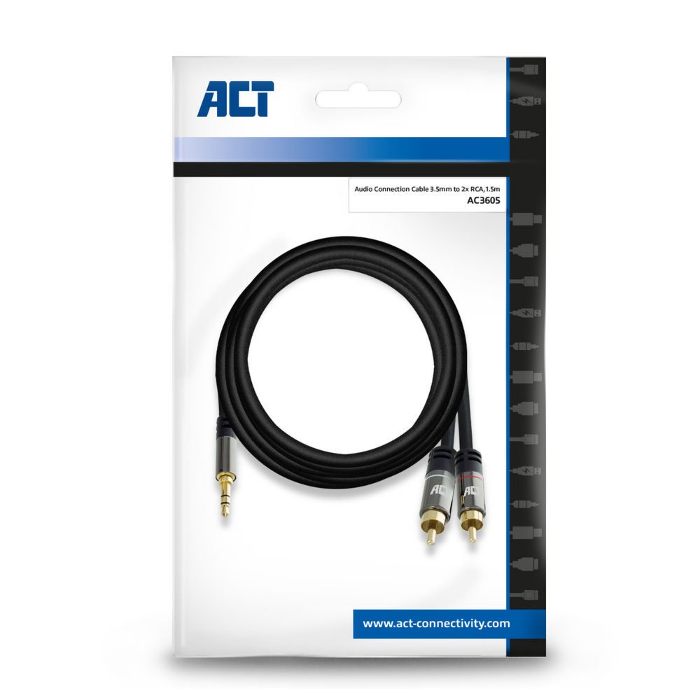 ACT AC3605 audio kabel 1,5 m 2 x RCA 3.5mm Zwart – 4