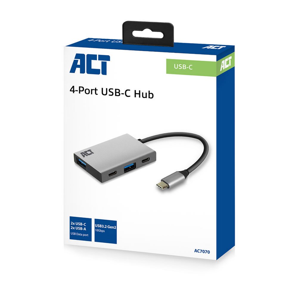 ACT AC7070 USB-C Hub 4 port met 2x USB-C en 2x USB-A, SuperSpeed 10Gbit/s – 3