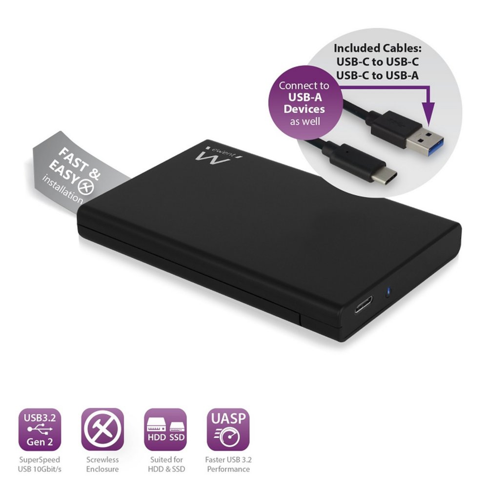 Ewent EW7072 behuizing voor opslagstations HDD-/SSD-behuizing Zwart 2.5″ – 1