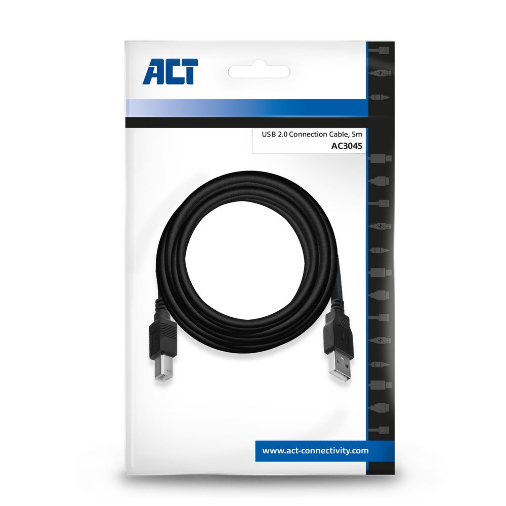 ACT AC3045 USB-kabel 5 m USB 2.0 USB A USB B Zwart – 1