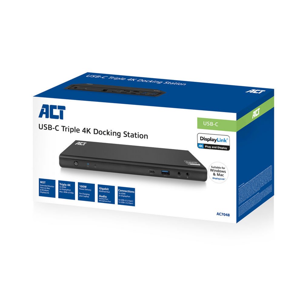 ACT AC7048 notebook dock & poortreplicator Bedraad USB 3.2 Gen 1 (3.1 Gen 1) Type-C Zwart – 3