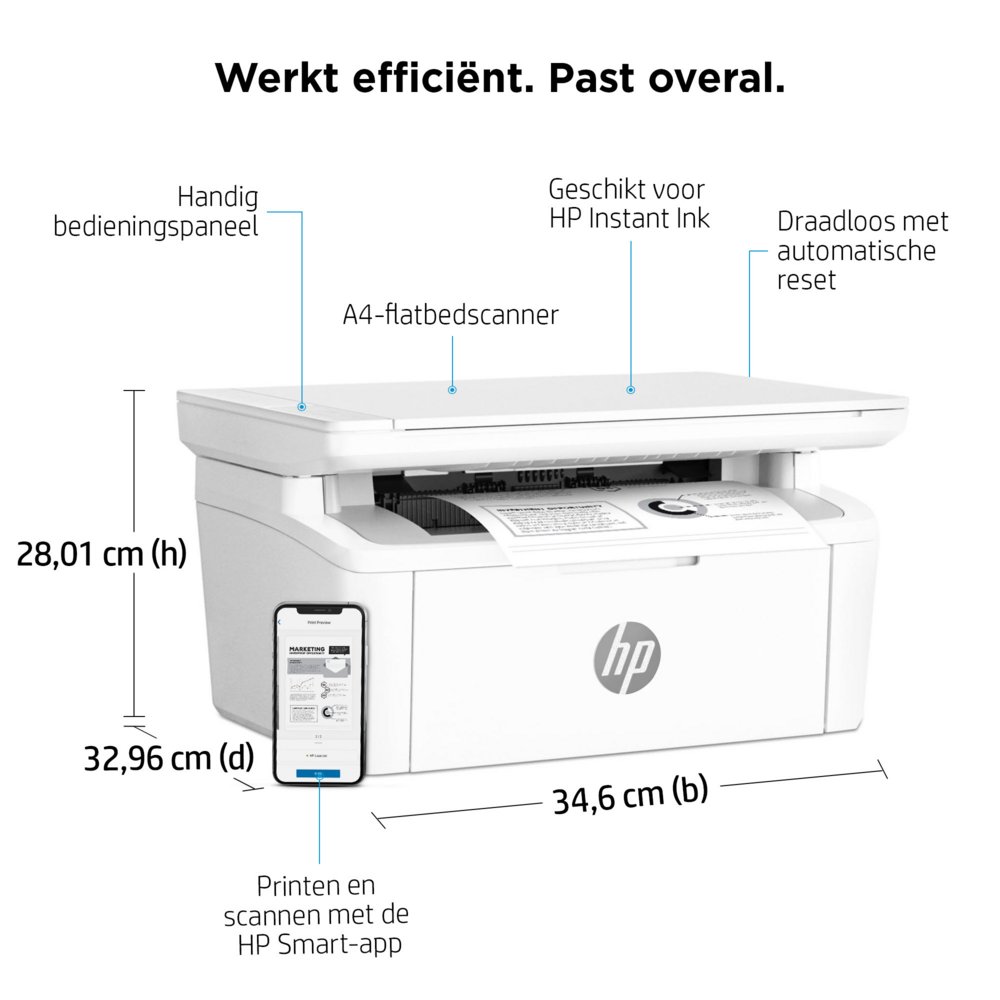HP LaserJet MFP M140w printer, Zwart-wit, Printer voor Kleine kantoren, Printen, kopiëren, scannen, Scannen naar e-mail; Scannen naar pdf; Compact formaat – 8