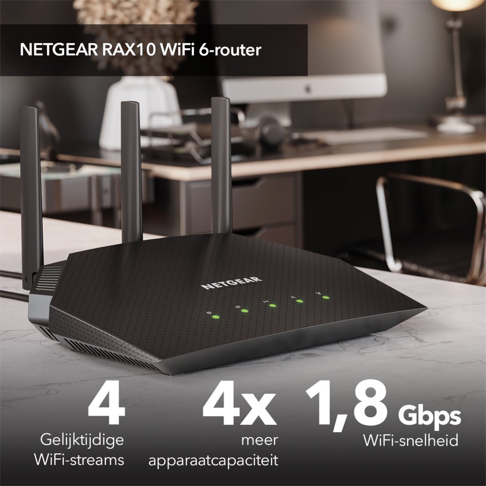 NETGEAR Nighthawk 4-Stream AX1800 WiFi 6 Router (RAX10) – 1