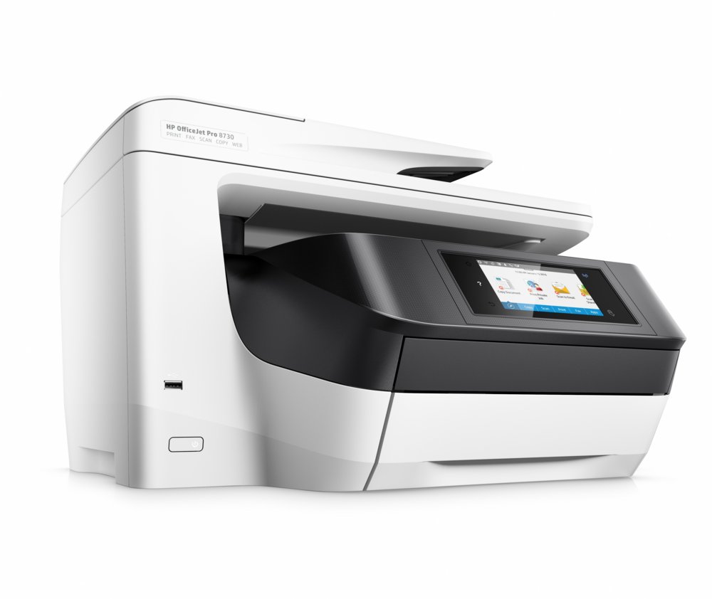 HP OfficeJet Pro 8730 All-in-One printer, Printen, kopiëren, scannen, faxen, Invoer voor 50 vel; Printen via USB-poort aan voorzijde; Scans naar e-mail/pdf; Dubbelzijdig printen – 5