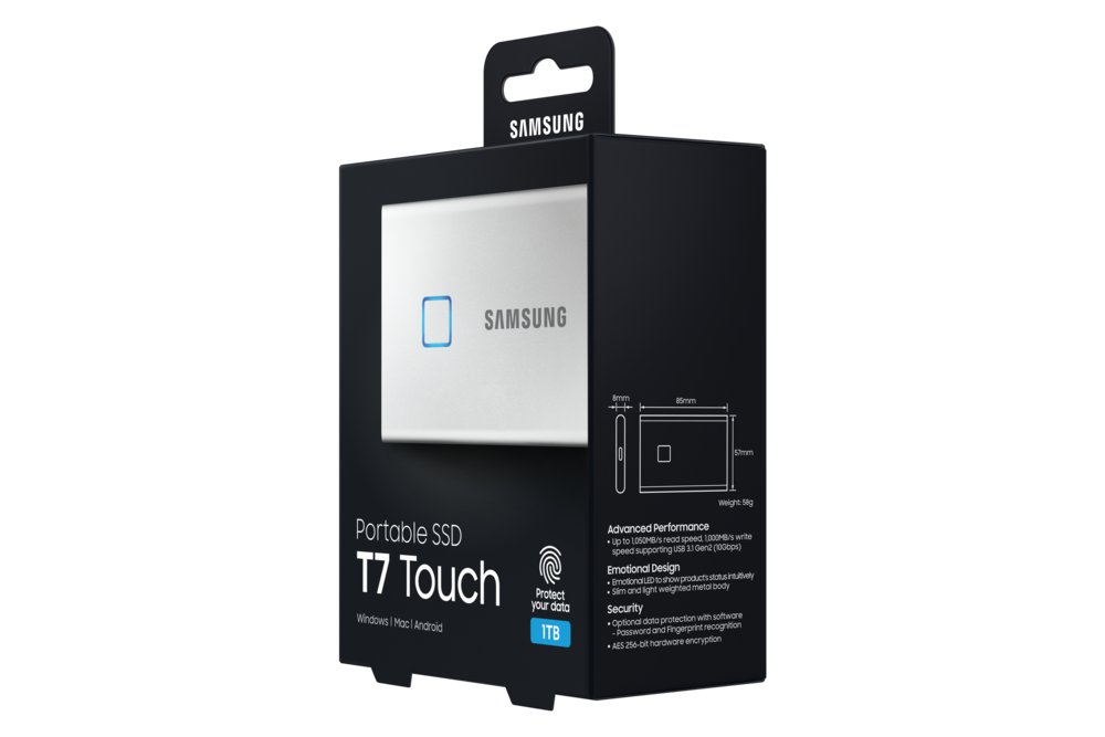 Samsung MU-PC1T0S, T7 Touch, 1000 GB, USB Type-C, 3.2 Gen 2 (3.1 Gen 2), 1050 MB/s, Wachtwoordbeveiliging, Zilver – 16