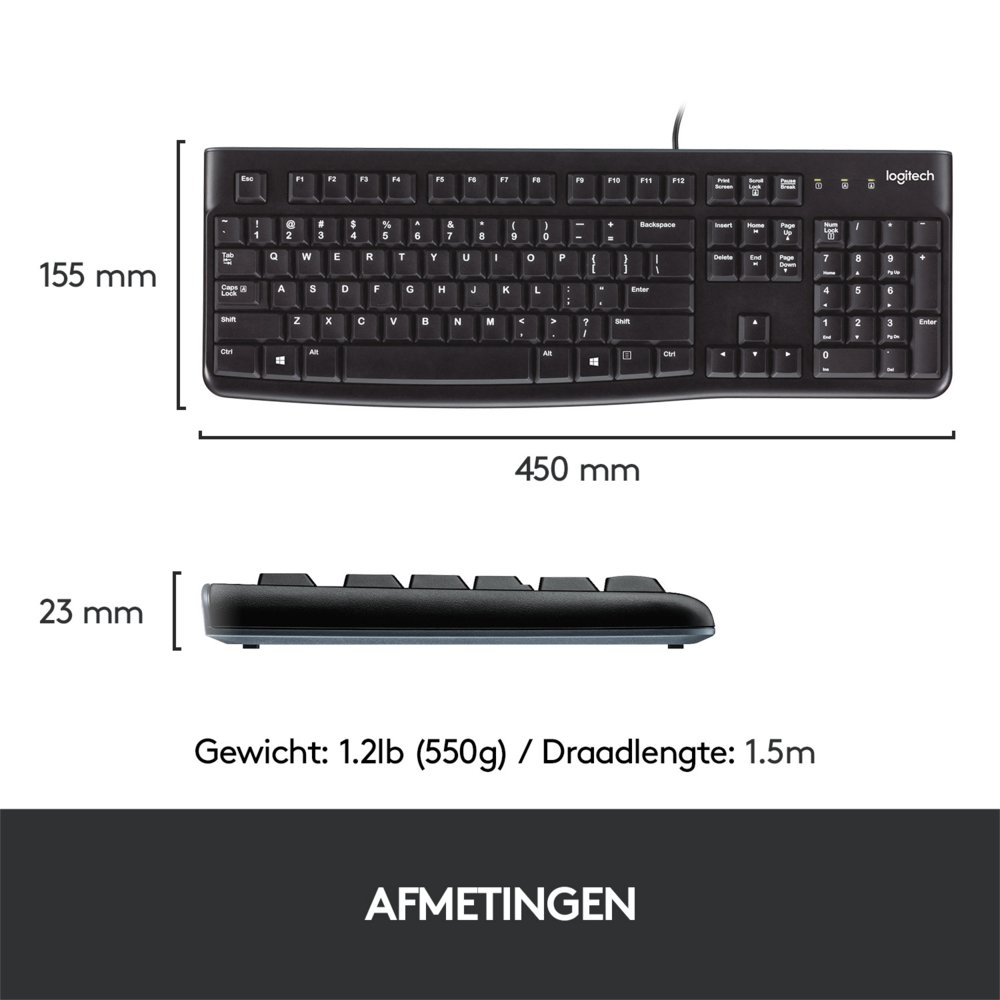 Logitech K120 toetsenbord USB QWERTY Internationaal Noordzee Zwart – 11