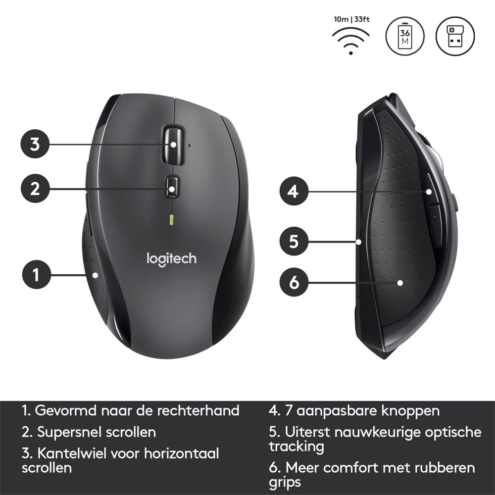 Logitech Marathon M705 muis Rechtshandig RF Draadloos Optisch 1000 DPI – 5