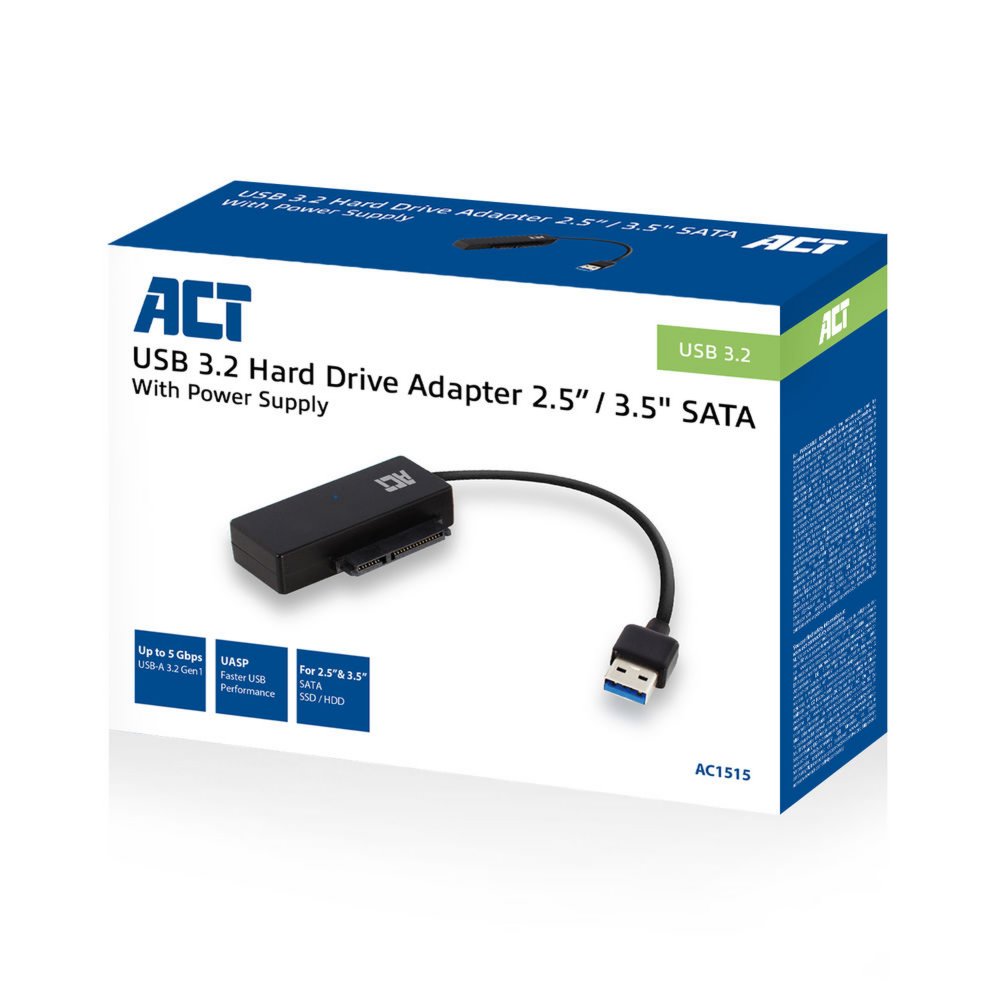 ACT 2,5 inch en 3,5 inch SATA HDD SSD naar USB 3.2 Gen1 adapter – 2
