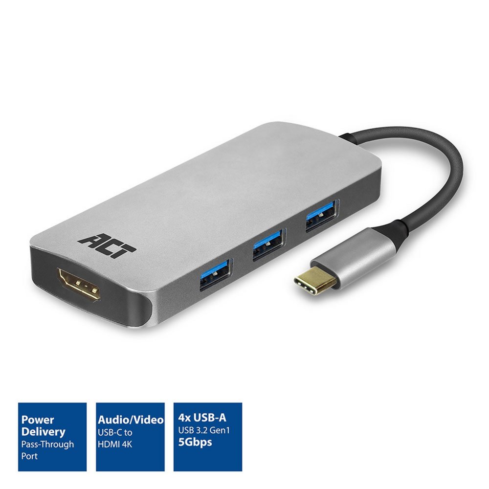 ACT AC7024 interface hub USB 3.2 Gen 1 (3.1 Gen 1) Type-C 5000 Mbit/s Grijs – 0