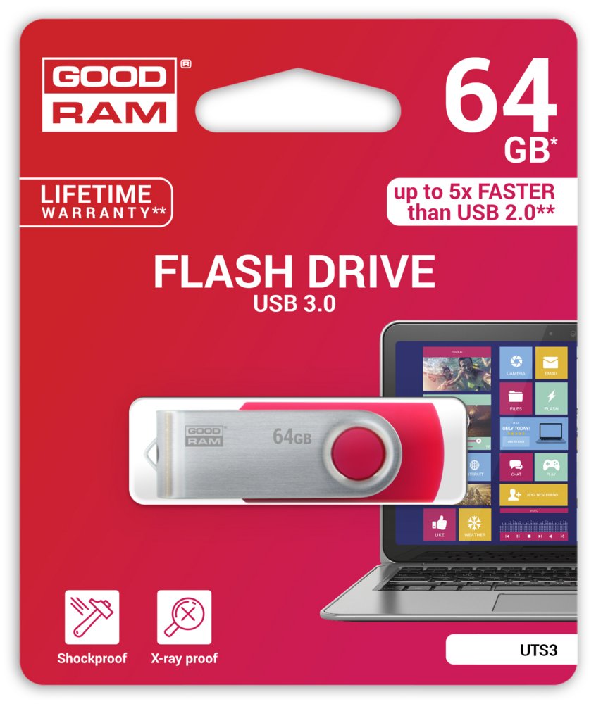 Goodram UTS3 USB flash drive 64 GB USB Type-A 3.2 Gen 1 (3.1 Gen 1) Rood – 1