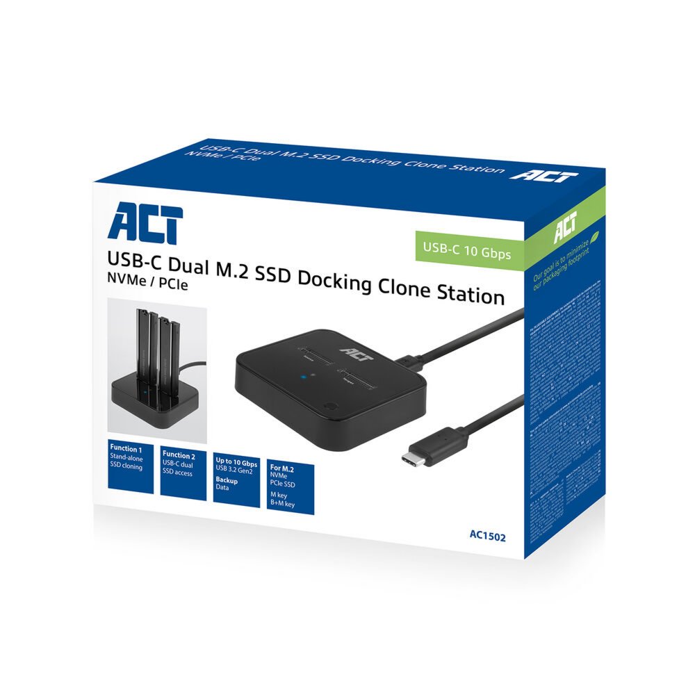 ACT AC1502 basisstation voor opslagstations USB 3.2 Gen 2 (3.1 Gen 2) Type-C Zwart – 1