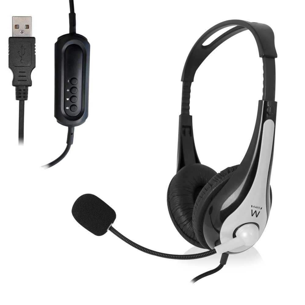 Ewent EW3565 hoofdtelefoon/headset Hoofdband USB Type-A Zwart, Wit – 1