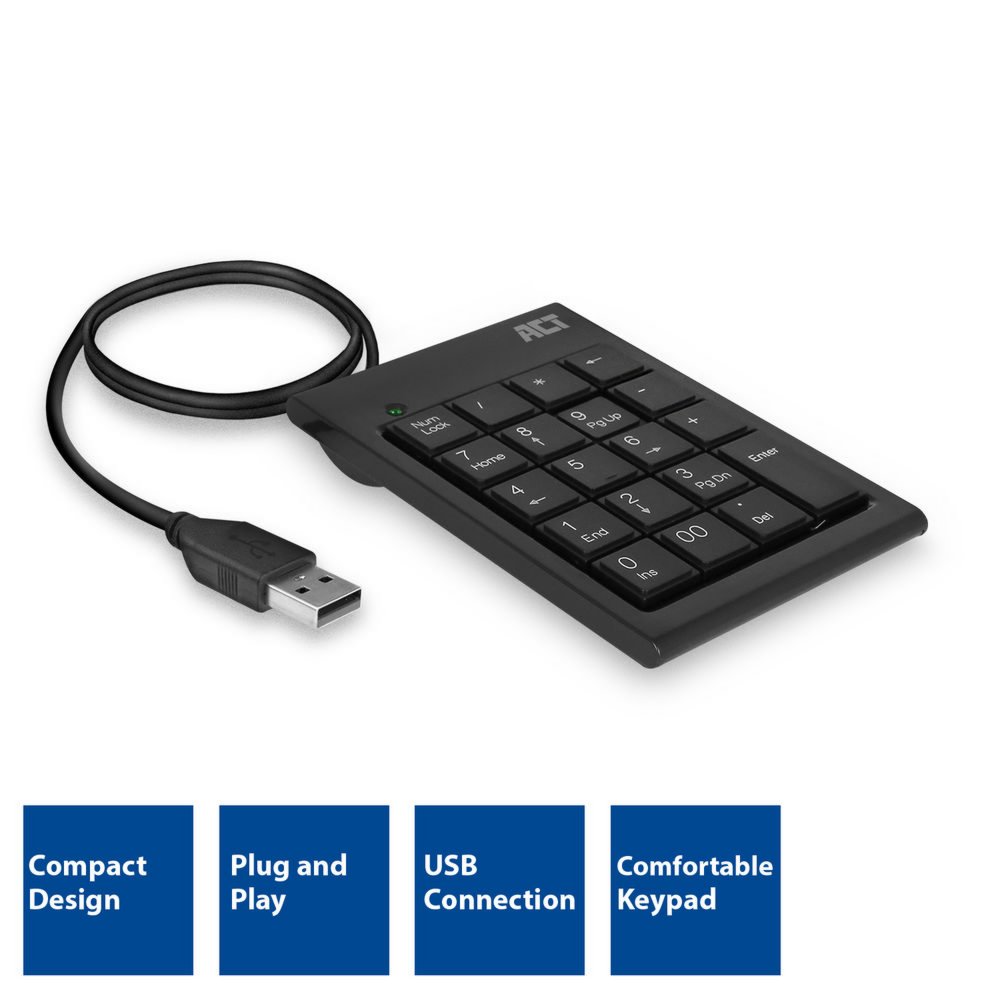 ACT AC5480 numeriek toetsenbord Universeel USB Zwart – 2