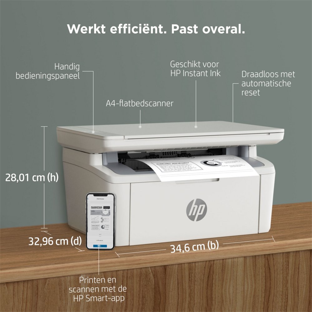HP LaserJet MFP M140w printer, Zwart-wit, Printer voor Kleine kantoren, Printen, kopiëren, scannen, Scannen naar e-mail; Scannen naar pdf; Compact formaat – 5