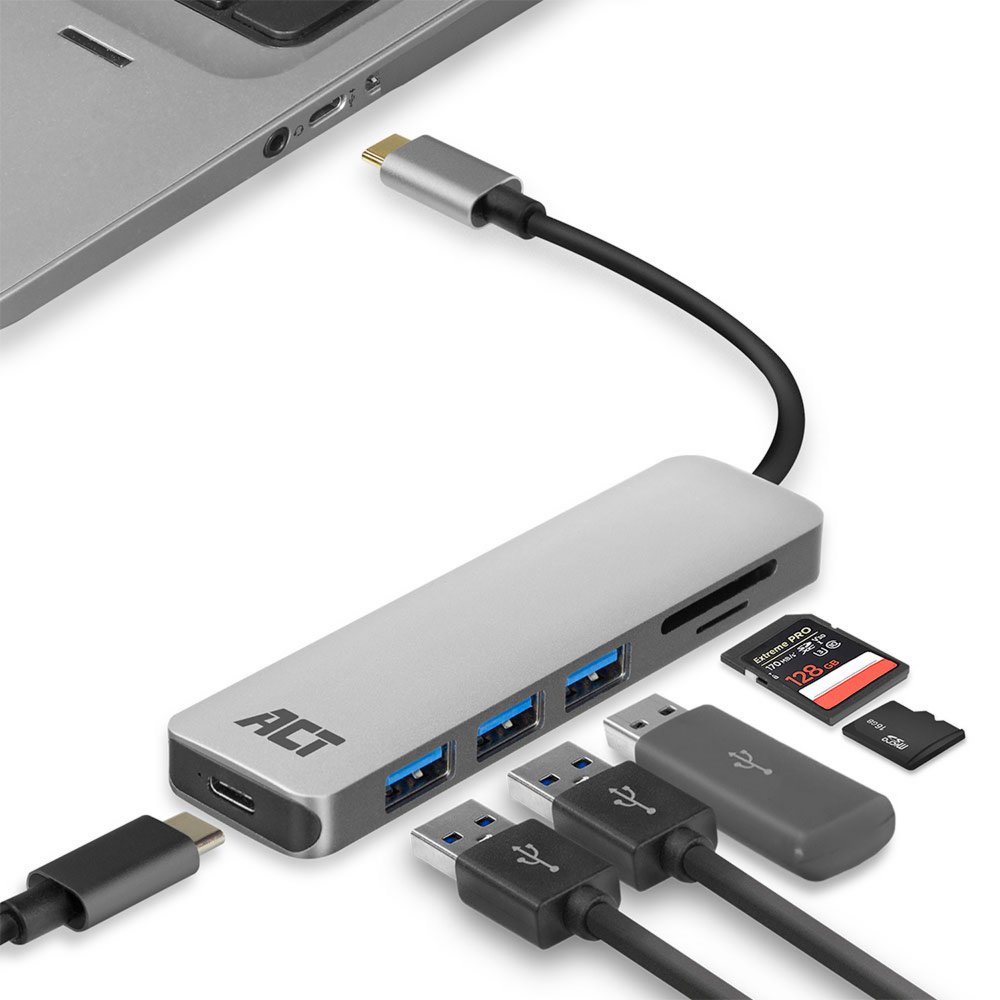 ACT AC7050 3-Poorts USB-C 3.2 Gen1 (USB 3.0) Hub met kaartlezer en PD Pass-Through poort – 5