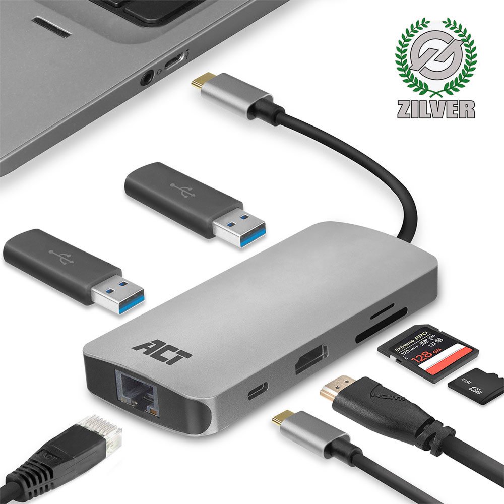 ACT AC7041 USB-C naar HDMI multiport adapter met ethernet, USB hub, cardreader en PD pass through – 2