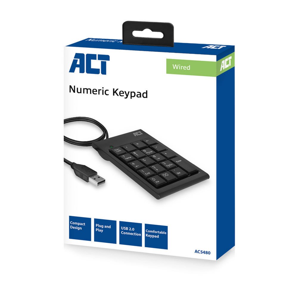 ACT AC5480 numeriek toetsenbord Universeel USB Zwart – 5