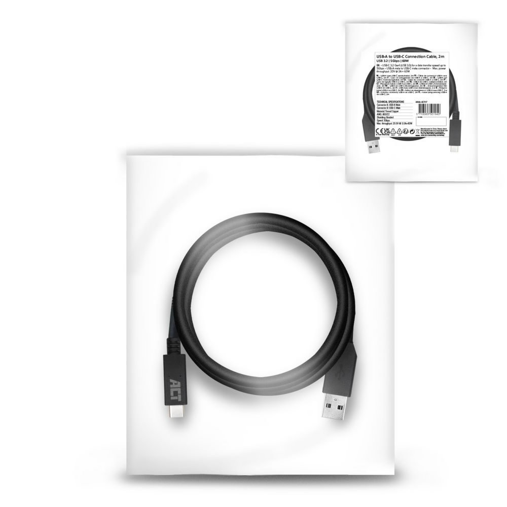ACT AC7417 USB-kabel 2 m USB 3.2 Gen 1 (3.1 Gen 1) USB C USB A Zwart – 1