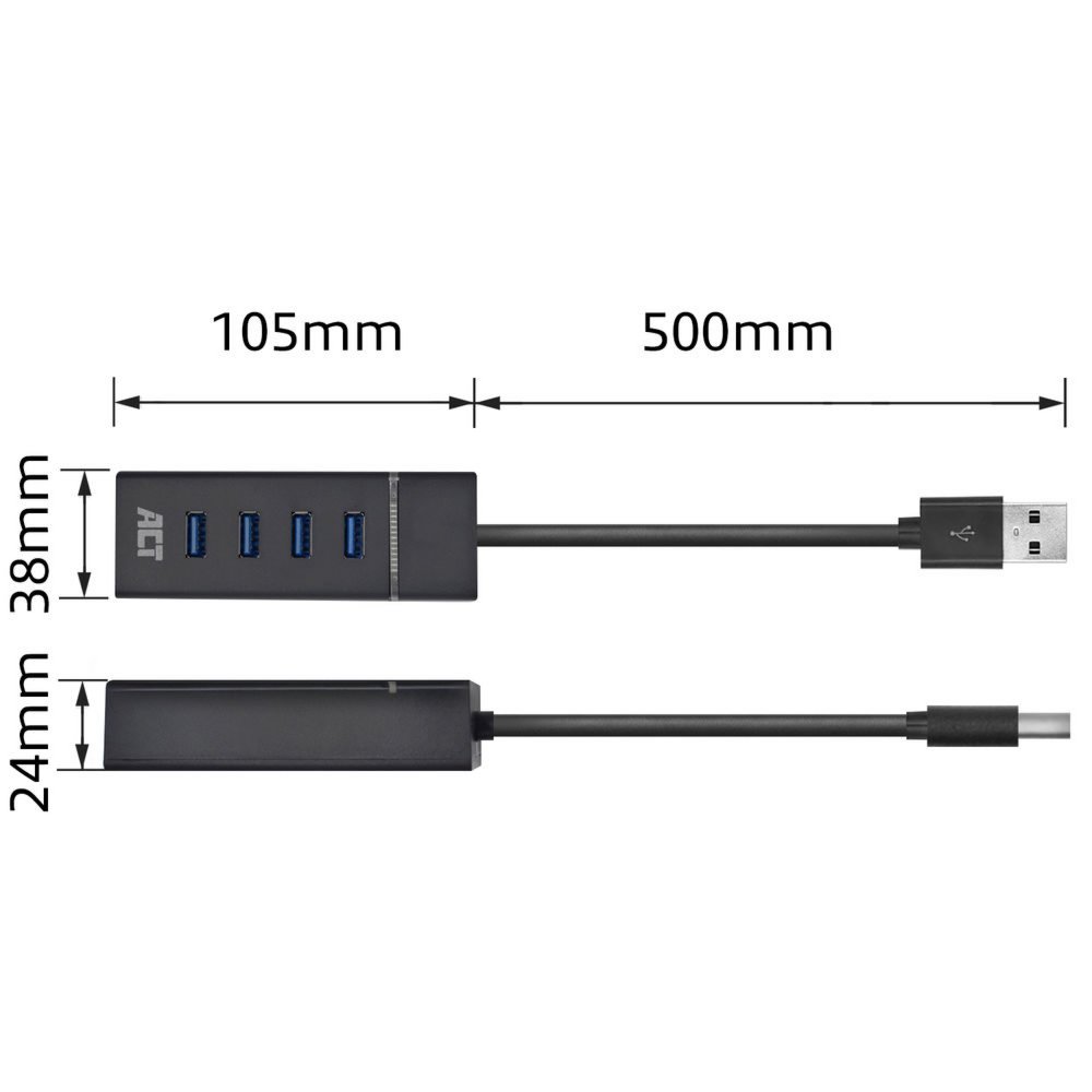 ACT AC6300 interface hub USB 3.2 Gen 1 (3.1 Gen 1) Type-A 5000 Mbit/s Zwart – 3