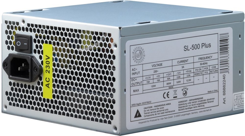 Inter-Tech SL-500 Plus power supply unit 500 W 20+4 pin ATX ATX Zilver – 1