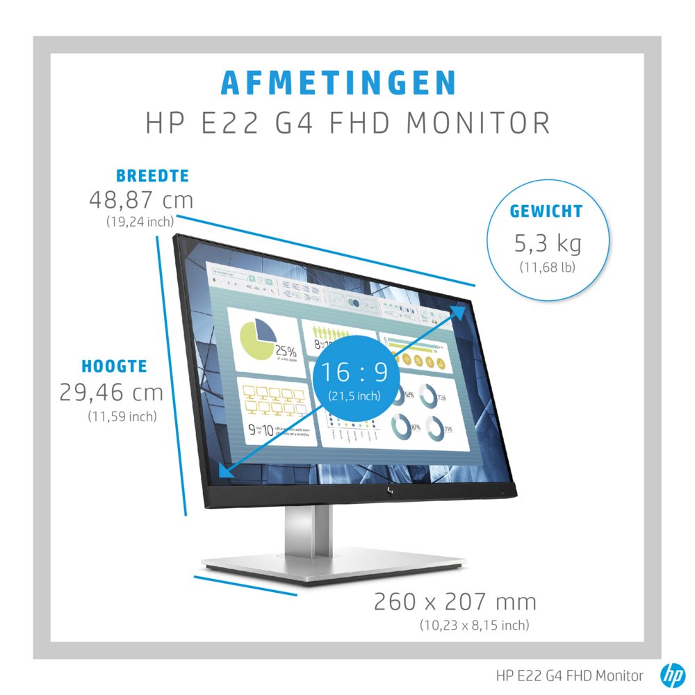 HP E-Series E22 G4 54,6 cm (21.5″) 1920 x 1080 Pixels Full HD LCD Zwart, Zilver – 11