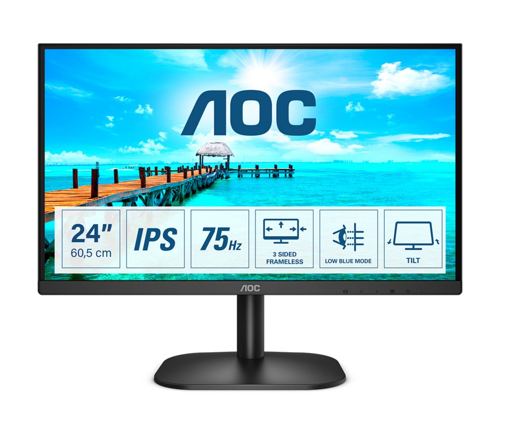 MON AOC B2 LED 23.8inch Full-HD IPS Zwart – 0