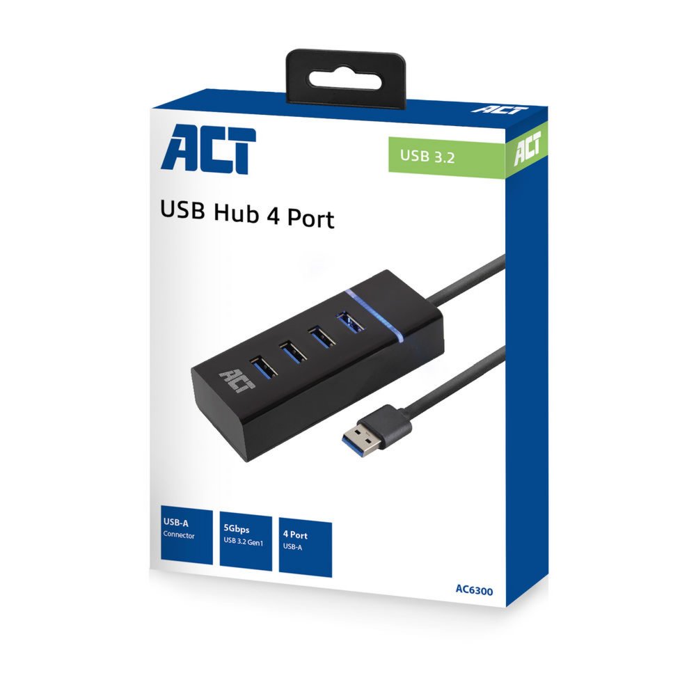 ACT AC6300 interface hub USB 3.2 Gen 1 (3.1 Gen 1) Type-A 5000 Mbit/s Zwart – 1